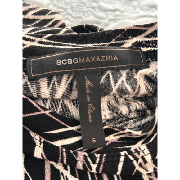 BCBGMAXAZRIA Jeanna Black White Abstract Midi Dress Long Sleeve Size S - Picture 6 of 10